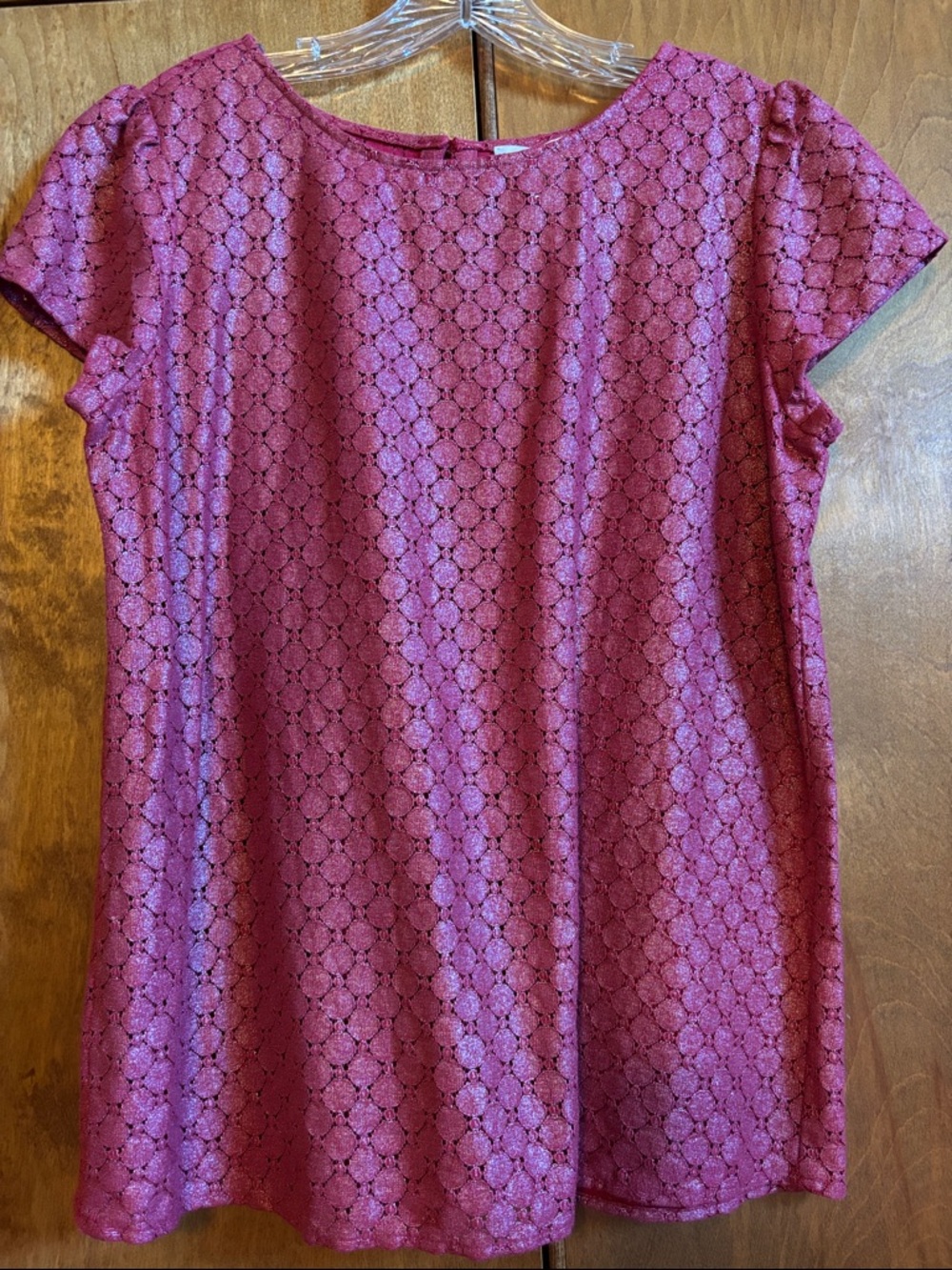 Loft Lace Short Sleeve Top - Red Shimmer